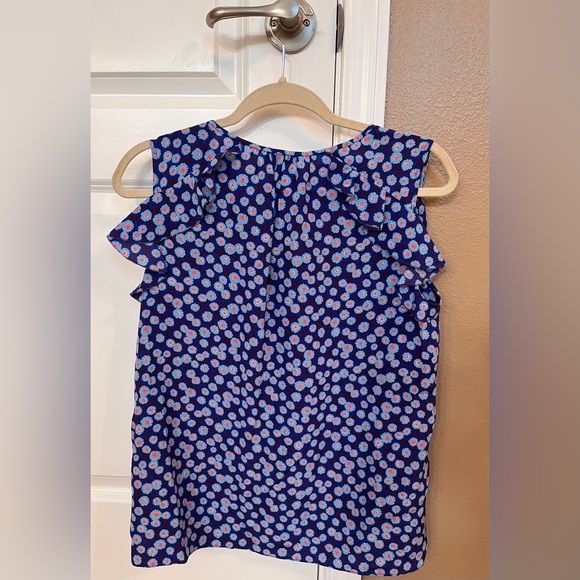 Kate Spade sleeveless silk blouse, S. Blue patterned, ruffles, NWT - Picture 2 of 5